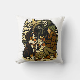 Cute Grim Reaper Girl and Dog Spooky Forest Night Kudde