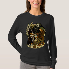 Cute Grim Reaper Girl and Dog Spooky Forest Night T Shirt