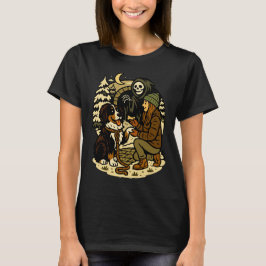 Cute Grim Reaper Girl and Dog Spooky Forest Night T Shirt