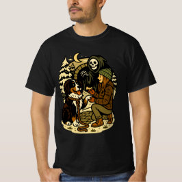 Cute Grim Reaper Girl and Dog Spooky Forest Night T Shirt