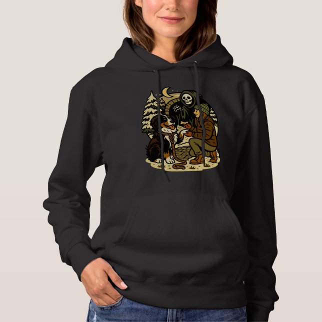 Cute Grim Reaper Girl and Dog Spooky Forest Night T Shirt (Framsida)