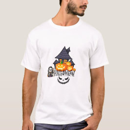 Cute Grim Reaper & Haunted House Halloween T Shirt