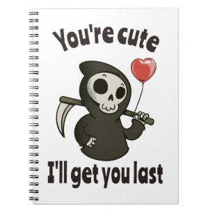 Cute Grim Reaper med romantiskt hjärta Anteckningsbok