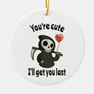 Cute Grim Reaper med romantiskt hjärta Julgransprydnad Keramik