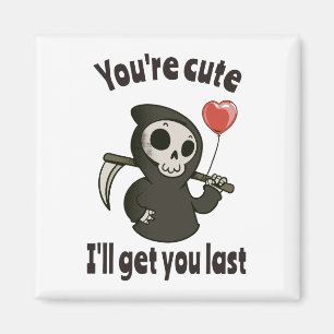 Cute Grim Reaper med romantiskt hjärta Magnet