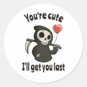 Cute Grim Reaper med romantiskt hjärta Runt Klistermärke