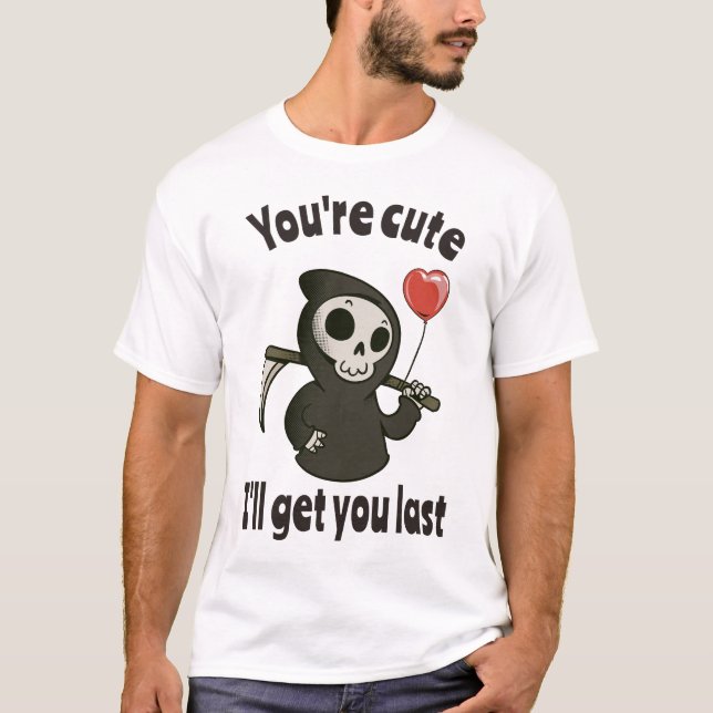 Cute Grim Reaper med romantiskt hjärta T Shirt (Framsida)