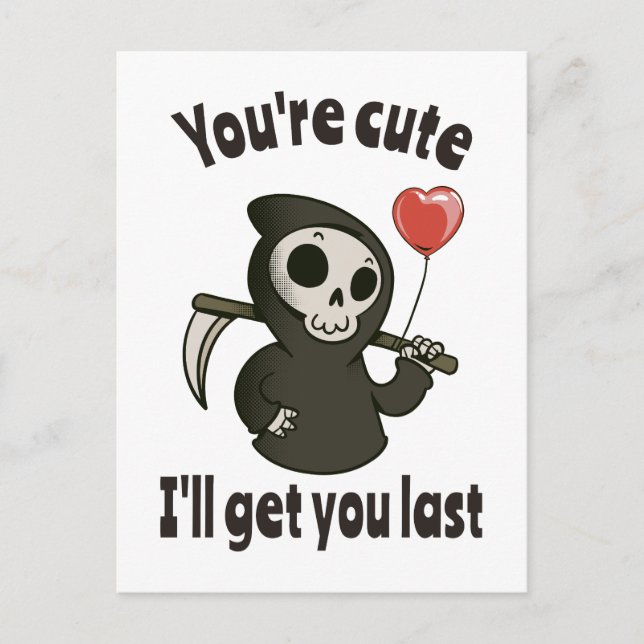Cute Grim Reaper med romantiskt hjärta Vykort (Framsida)