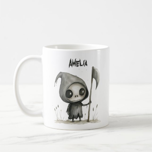 Cute Grim Reaper Personlig Halloween Mugg (Vänster)