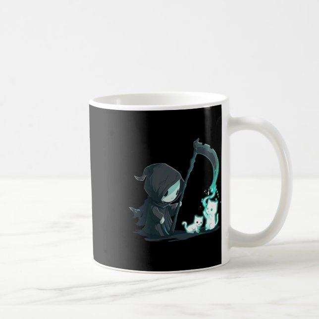 Cute Grim Reaper Skeleton with Cat Ghost Kawaii Pa Kaffemugg (Höger)