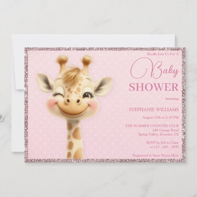 Cute Grinning Baby Giraffe, babyskor Inbjudningar (Framsida)
