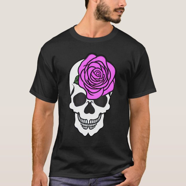 Cute Grinning Feminine Skull med stort Ro Graph T Shirt (Framsida)