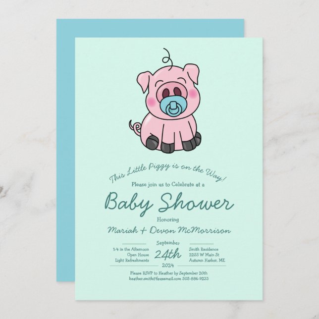 Cute Gris Baby Shower Kawaii Blue Boy Inbjudningar (Fram/baksida)