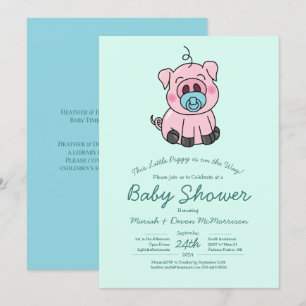 Cute Gris Baby Shower Kawaii Blue Boy Inbjudningar