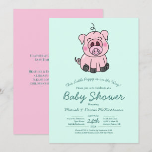 Cute Gris Baby Shower Kawaii Rosa Girl Girl Inbjudningar