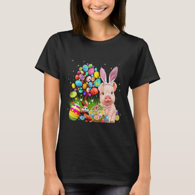 Cute Gris Bunny Egg Hunting Colorful T Shirt (Framsida)