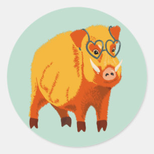 Cute Gris - Geek Boar med glasögon Runt Klistermärke