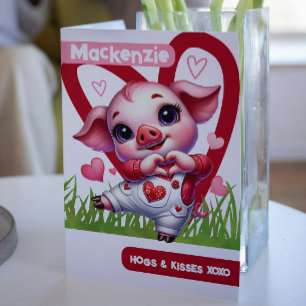 Cute Gris Hogs and Kisses personlig Valentiness Helgkort