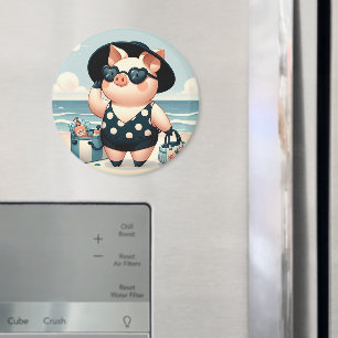 Cute Gris i Polka Dot Swimdress vid Beach Magnet