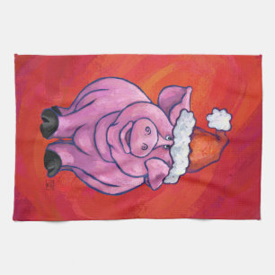 Cute Gris i Santa Hat på Red Kökshandduk