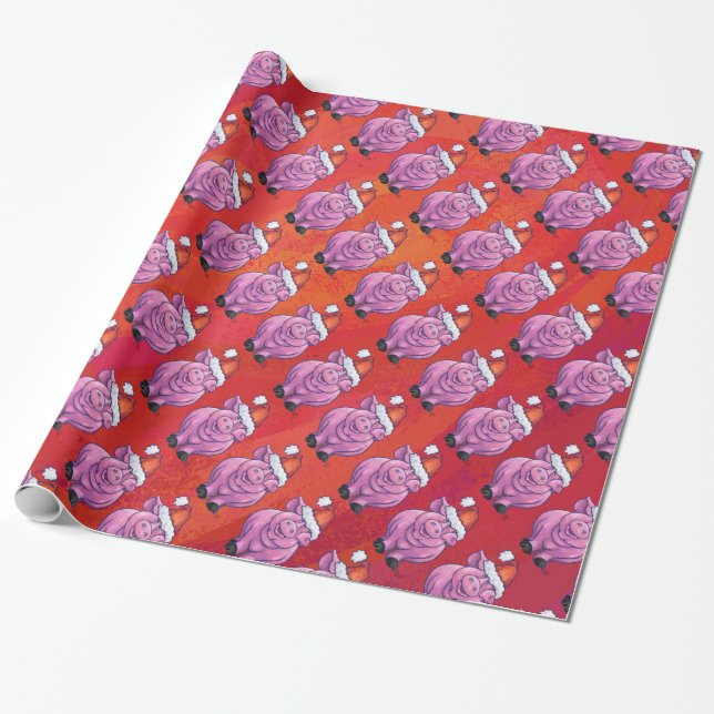 Cute Gris i Santa Hat på Red Presentpapper (Utrullad)