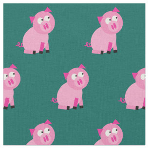 Cute Gris Kid Baby Nursery Farm Piggy Teal Tyg