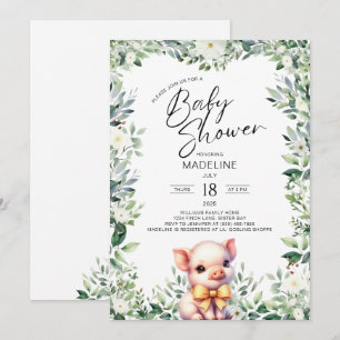 Cute Gris med Bow Baby Shower-inbjudan Inbjudningar