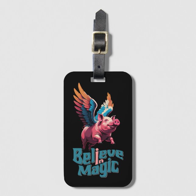 Cute Gris med färglöst vingar | Tro på magiska pro Bagagebricka (Framsida vertikal)