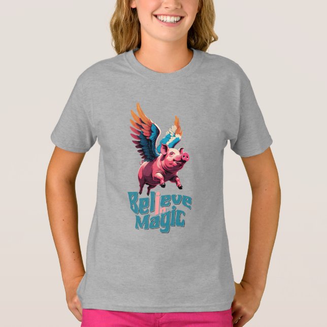 Cute Gris med färglöst vingar | Tro på magiska pro T Shirt (Framsida)