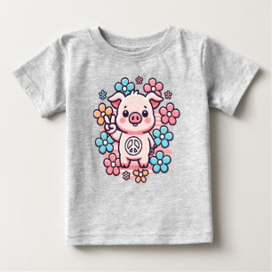 Cute Gris med Fredstecken och 70's ThLED Flowers T Shirt