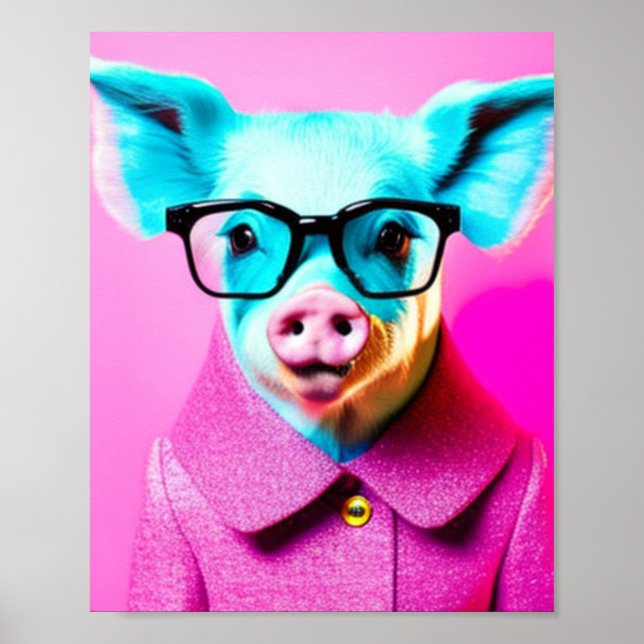 Cute Gris med glasögon Gris Print Gift Poster (Framsidan)