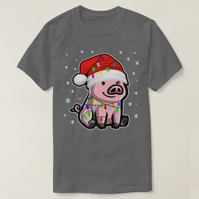 Cute Gris med julklapp Ljus för Gris Älskare koste T Shirt (Design framsida)