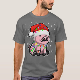 Cute Gris med julklapp Ljus för Gris Älskare koste T Shirt