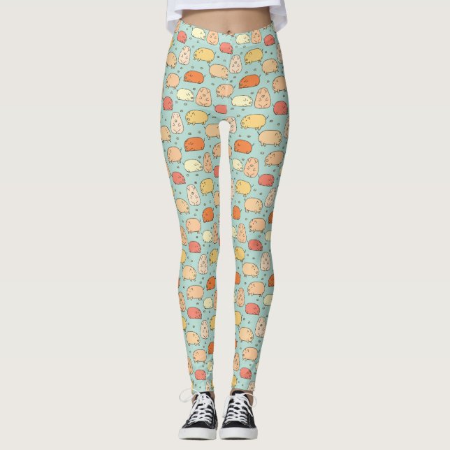 Cute Gris Mönster Mint Leggings (Framsida)