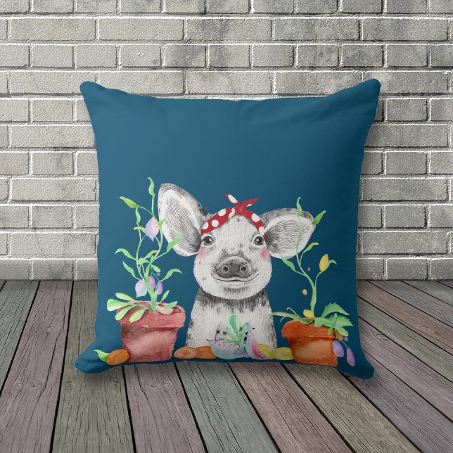 Cute Gris och krukväxter Kudde (Skapare uppladdad)