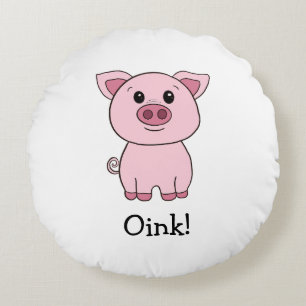 Cute Gris Oink! FrontCute Cow Moo! Tillbaka Rund Kudde