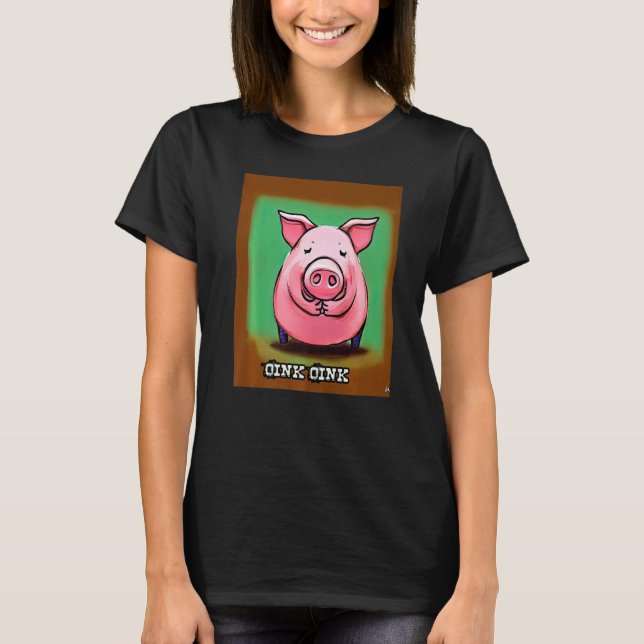 Cute Gris Piggie Oink Oink 17 T Shirt (Framsida)