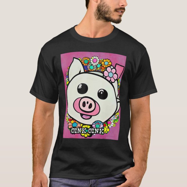 Cute Gris Piggie Oink Oink 6 T Shirt (Framsida)