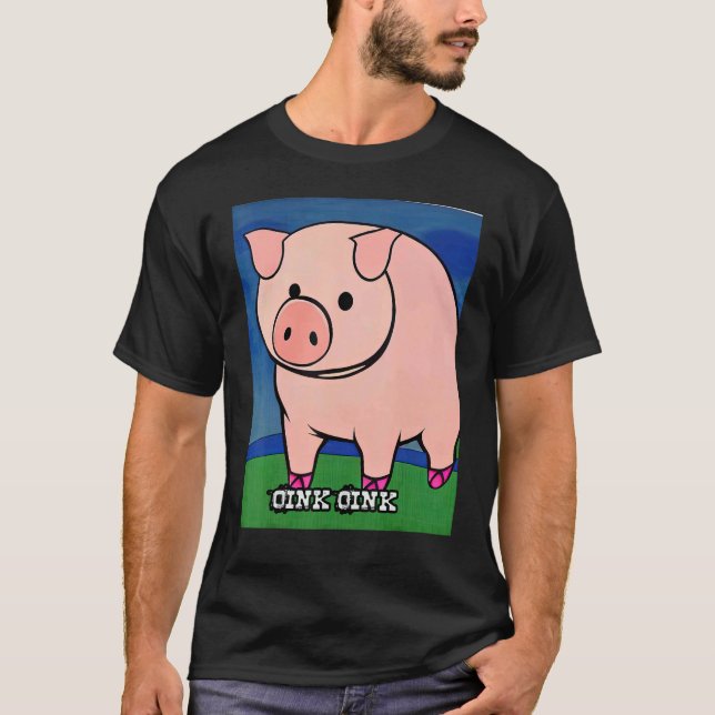 Cute Gris Piggie Oink Oink 8 T Shirt (Framsida)
