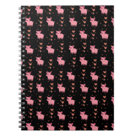 Cute Gris Piggy med Rosa Heart Mönster Black Stil Anteckningsbok