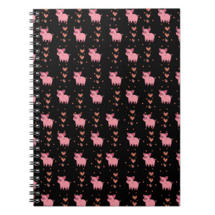 Cute Gris Piggy med Rosa Heart Mönster Black Stil Anteckningsbok