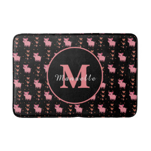 Cute Gris Piggy Monogram Personlig Kid Namn Rosa Badrumsmatta