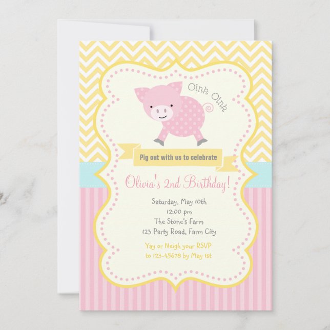 Cute Gris / Piggy Pastel Birthday Investigation Inbjudningar (Framsida)
