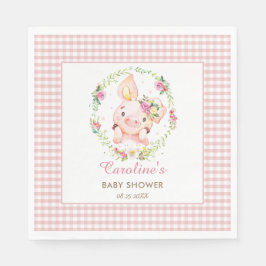 Cute Gris Rosa Blommigt Baby Shower Birthday Gingh Pappersservett
