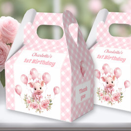 Cute Gris Rosa Boskap Girl 1:a födelsedagen Presentaskar
