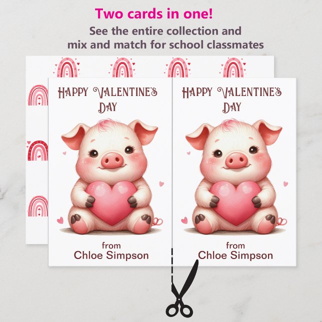 Cute Gris Rosa Heart Barn Valentine Classroom Card Vykort (Skapare uppladdad)