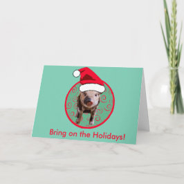 Cute Gris Santa - Teal and Red Helgkort