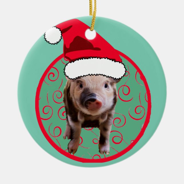 Cute Gris Santa - Teal and Red Julgransprydnad Keramik (Framsidan)