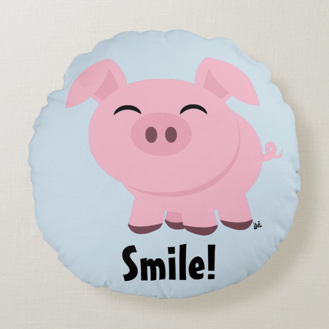 Cute Gris Smile Round Pillow Rund Kudde (Framsidan)