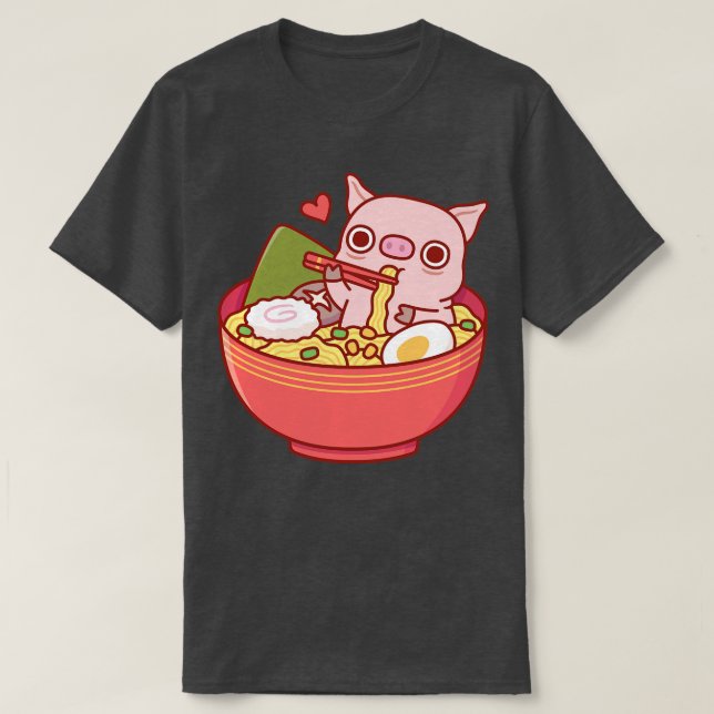 Cute Gris som äter Ramen Noodles i Bowl T Shirt (Design framsida)